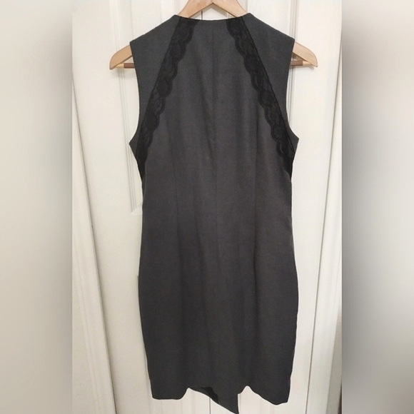 Modern Retro Gray Asymmetrical 80s Vibe zip Dress with Lace Trim - Picture 3 of 15